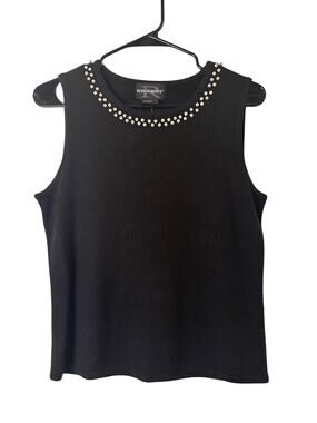 Requirements Black White Beaded Trim Sleeveless Blouse Women Sz S